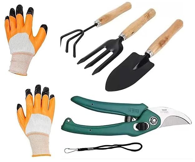 Gardening Tools Kit for Home Garden - (Cultivator, Fork, Trowels, Weeder, Gloves, Pruner Cutter), Lightweight, Portable, Durable Gardening Items for Indoor and Outdoor Use