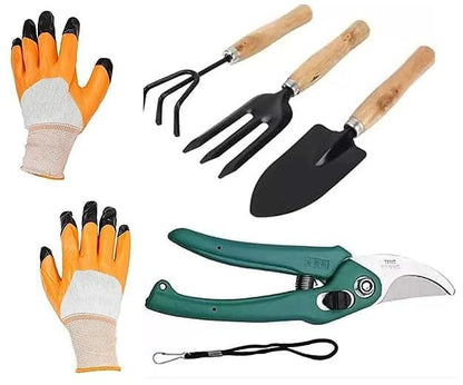 Gardening Tools Kit for Home Garden - (Cultivator, Fork, Trowels, Weeder, Gloves, Pruner Cutter), Lightweight, Portable, Durable Gardening Items for Indoor and Outdoor Use