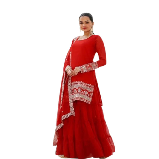 Royal Blue Embellished Sahara with Square Neck Top, sharara and Dupatta, Traditional Indian Wear