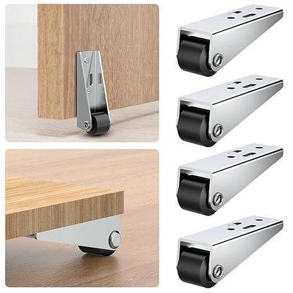 (4 Pcs) Heavy-Duty Rigid Caster Wheel for Wooden Doors – Durable Silent Rubber Roller with Metal L-Shaped Side Mount – Smooth & Quiet Operation for Sliding, Swing, Interior, Closet &Uneven Door