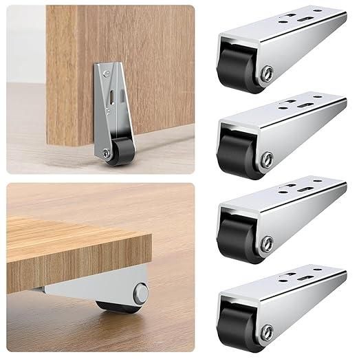 (4 Pcs) Heavy-Duty Rigid Caster Wheel for Wooden Doors – Durable Silent Rubber Roller with Metal L-Shaped Side Mount – Smooth & Quiet Operation for Sliding, Swing, Interior, Closet &Uneven Door