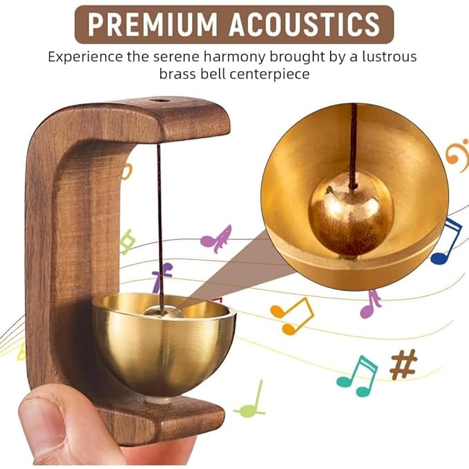 Premium Wooden Brass Bell Chime, Decorative Door Bell with Stand, Handmade Musical Centrepiece