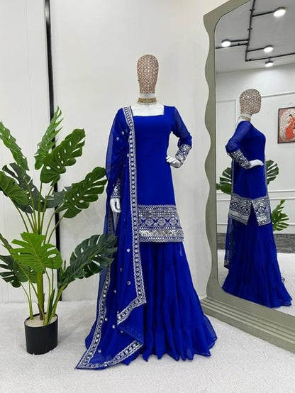 Blue Pakistani Sharara Ready To Wear Punjabi Wedding Party Suit (Copy)