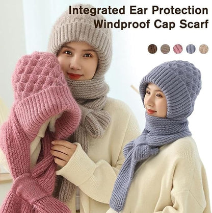Women's Soft Knitted Winter Warm Hat Woollen Cap & with Mufflers Lovely Mufflers Combo Girl Ladies 2 in 1 Neck Scarf Windproof Ear Protection | Pack of 1 | Multicolor