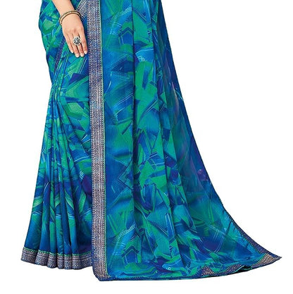 Women's Lace & Printed Chiffon Saree with Blouse