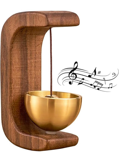 Premium Wooden Brass Bell Chime, Decorative Door Bell with Stand, Handmade Musical Centrepiece