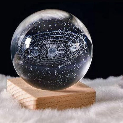 3D Crystal Lamp Ball -  Crystal Ball Night Light,2.4 inch Glass Ball with Wooden Base Table.
