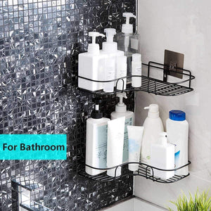 Wall Mounted Self-Adhesive Bathroom Corner Rack Storage Shelves