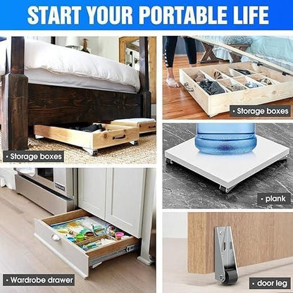 (4 Pcs) Heavy-Duty Rigid Caster Wheel for Wooden Doors – Durable Silent Rubber Roller with Metal L-Shaped Side Mount – Smooth & Quiet Operation for Sliding, Swing, Interior, Closet &Uneven Door