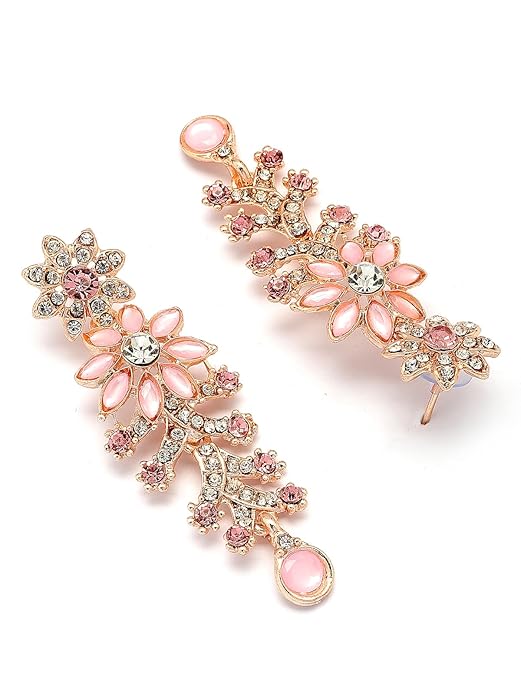 Charming AD Diamonds Studded Floral Choker Necklace with Danlge Earrings Maangtikka Jewellery Set for Women & Girls