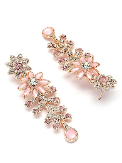 Charming AD Diamonds Studded Floral Choker Necklace with Danlge Earrings Maangtikka Jewellery Set for Women & Girls