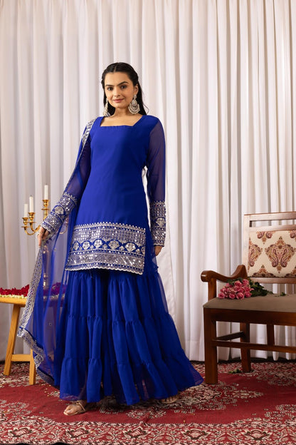 Traditional Georgette Lehriya Print Sharara Suit Set | Sharara with dupatta | Fancy Suit for Woman | casual wear