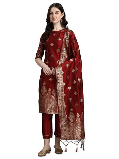 Women's Cotton Silk Jacquard Kurta Pant with Dupatta Set