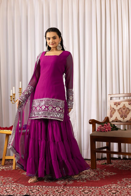 Traditional Georgette Lehriya Print Sharara Suit Set | Sharara with dupatta | Fancy Suit for Woman | casual wear
