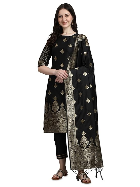 Women's Cotton Silk Jacquard Kurta Pant with Dupatta Set