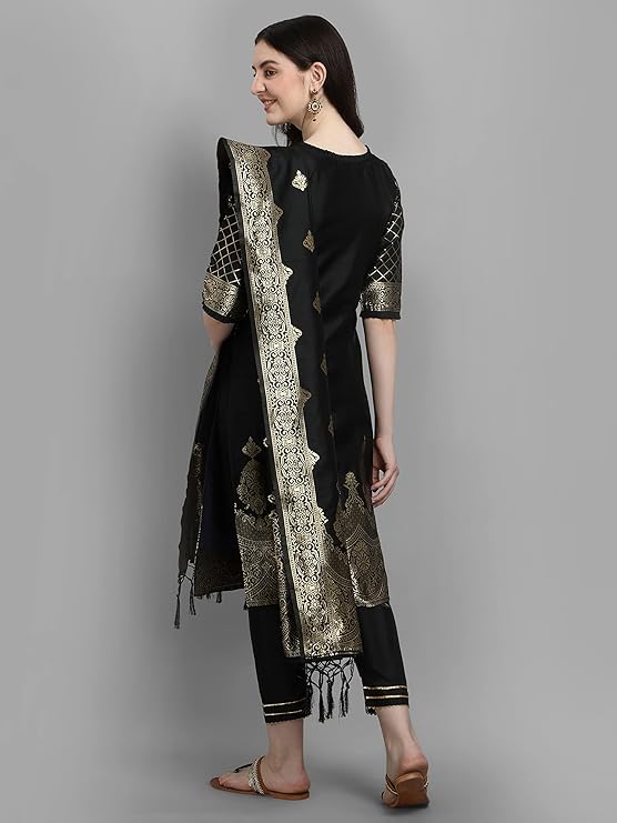 Women's Cotton Silk Jacquard Kurta Pant with Dupatta Set