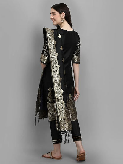 Women's Cotton Silk Jacquard Kurta Pant with Dupatta Set