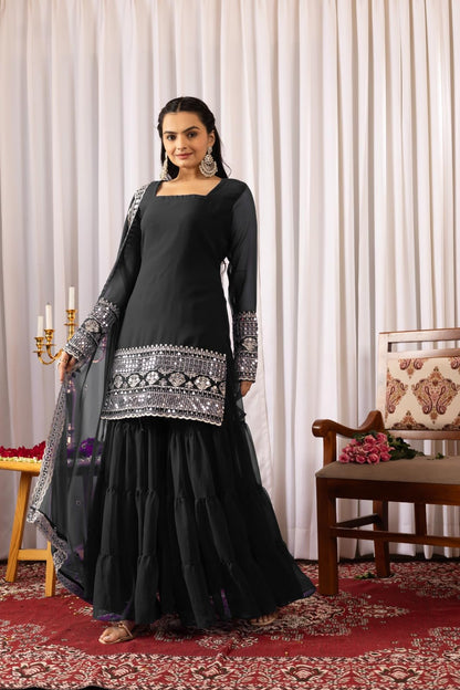Traditional Georgette Lehriya Print Sharara Suit Set | Sharara with dupatta | Fancy Suit for Woman | casual wear