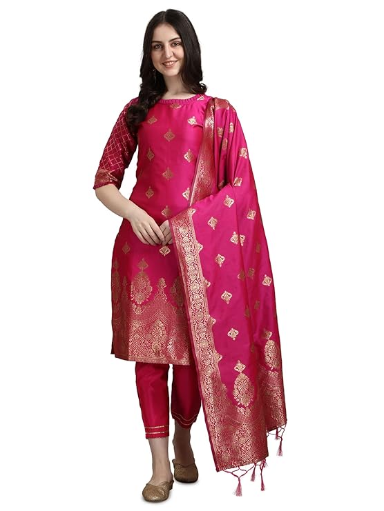 Women's Cotton Silk Jacquard Kurta Pant with Dupatta Set