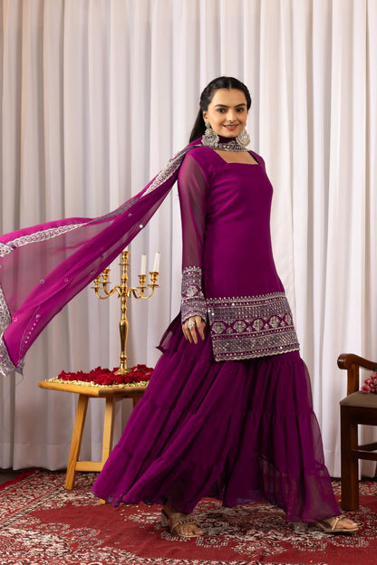 Traditional Georgette Lehriya Print Sharara Suit Set | Sharara with dupatta | Fancy Suit for Woman | casual wear