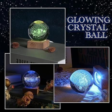 3D Crystal Lamp Ball -  Crystal Ball Night Light,2.4 inch Glass Ball with Wooden Base Table.