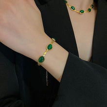 Load image into Gallery viewer, Gold Plated Oval Green Crystal Pendant Necklace Set With |  Bracelet | Earrings - Comfortable &amp; trendy Set For Women &amp; Girls.
