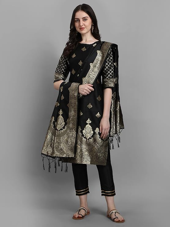 Women's Cotton Silk Jacquard Kurta Pant with Dupatta Set