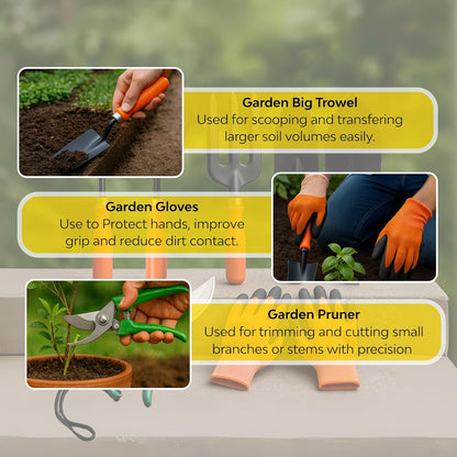 Gardening Tools Kit for Home Garden - (Cultivator, Fork, Trowels, Weeder, Gloves, Pruner Cutter), Lightweight, Portable, Durable Gardening Items for Indoor and Outdoor Use