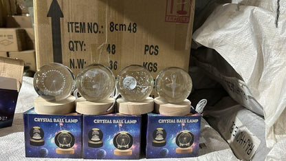 3D Crystal Lamp Ball -  Crystal Ball Night Light,2.4 inch Glass Ball with Wooden Base Table.
