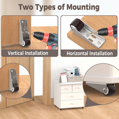 (4 Pcs) Heavy-Duty Rigid Caster Wheel for Wooden Doors – Durable Silent Rubber Roller with Metal L-Shaped Side Mount – Smooth & Quiet Operation for Sliding, Swing, Interior, Closet &Uneven Door