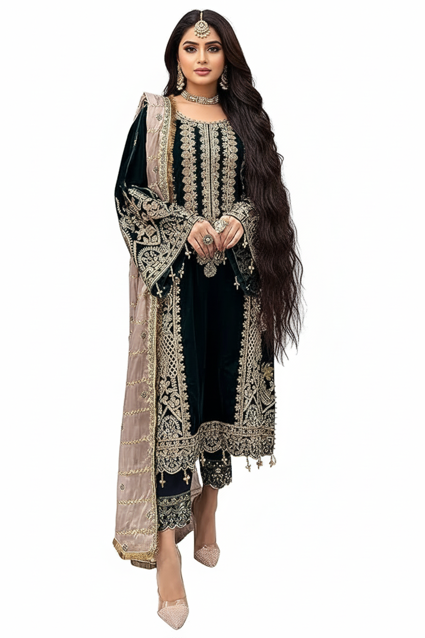 Semi-Stitched Free Size - Designer Women Georgette Suit Set
