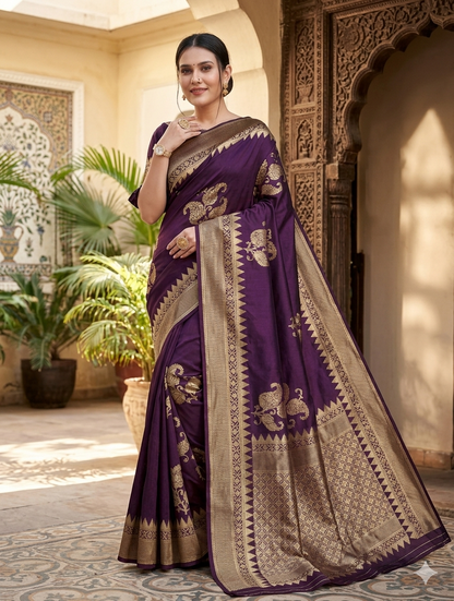 Purple Banarasi Saree -  Ideal Choice For Weddings, Festivals And Grand Celebrations.