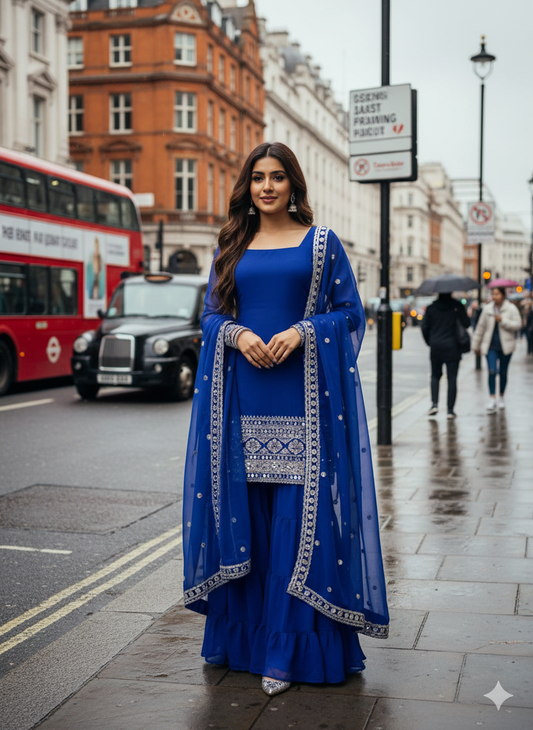 Blue Pakistani Sharara Ready To Wear Punjabi Wedding Party Suit (Copy)