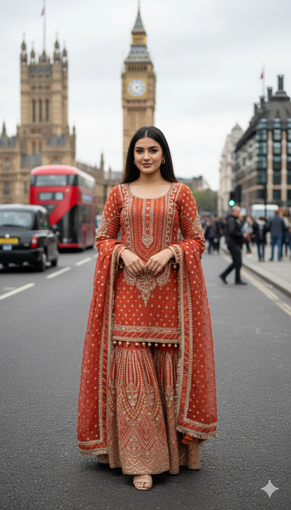 New Designer Party Wear Look Heavy Embroidery Work Sharara Suit