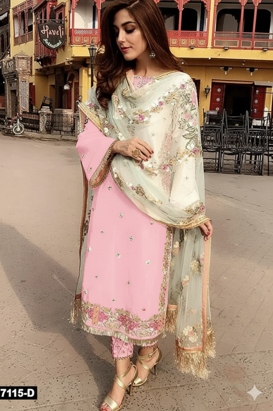 Women's Georgette Semi Stitched Anarkali Salwar Suit - Pakistani suit -Free Size.