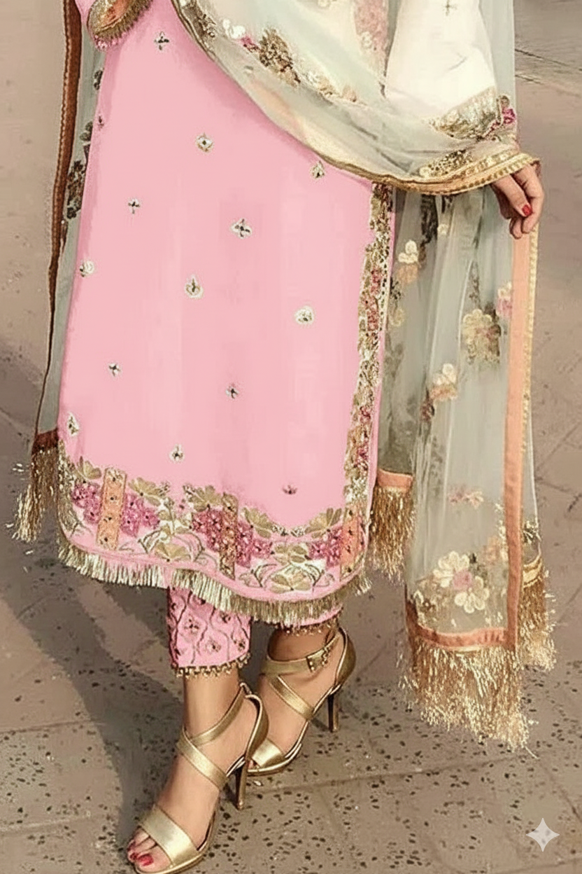 Women's Georgette Semi Stitched Anarkali Salwar Suit - Pakistani suit -Free Size.