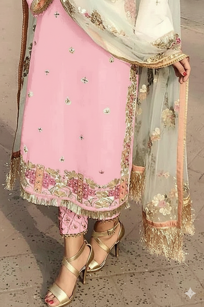 Women's Georgette Semi Stitched Anarkali Salwar Suit - Pakistani suit -Free Size.