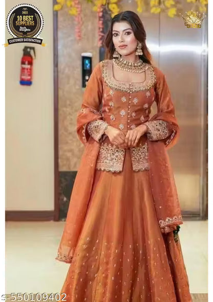 Lehenga Choli Set | Rust Orange Lehenga | Wedding Wear for Women | Party Wear Lehenga