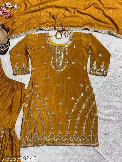 Wear this mustard sharara gown to exude elegance at every turn. It combines classic style with contemporary glitz and carefree elegance.