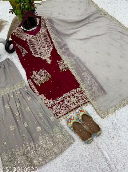 Red Pakistani Sharara Ready To Wear Punjabi Wedding Party Suit
