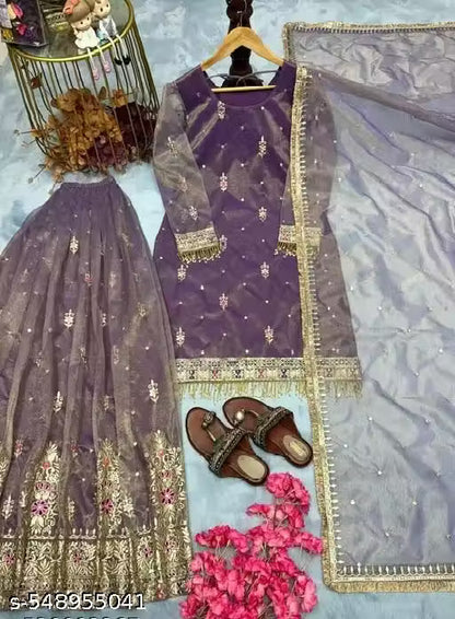 Embroidered Heavy Chinon Silk kurti with embroidered Palazzo and dupatta Set