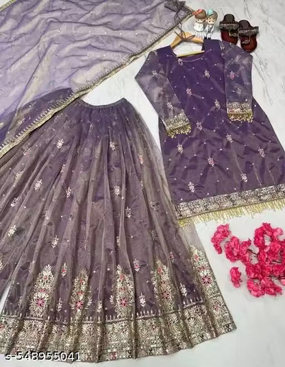 Embroidered Heavy Chinon Silk kurti with embroidered Palazzo and dupatta Set