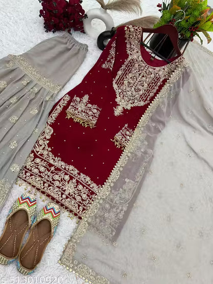 Red Pakistani Sharara Ready To Wear Punjabi Wedding Party Suit