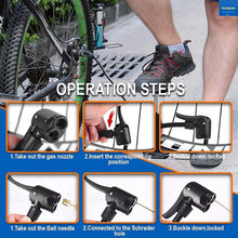 Load image into Gallery viewer, Black Foot Pump Aluminum + ABS Portable Foot Activated Foot Air Pump for car and Bike Bicycle
