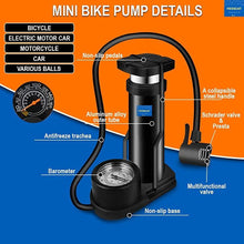 Load image into Gallery viewer, Black Foot Pump Aluminum + ABS Portable Foot Activated Foot Air Pump for car and Bike Bicycle
