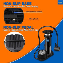Load image into Gallery viewer, Black Foot Pump Aluminum + ABS Portable Foot Activated Foot Air Pump for car and Bike Bicycle
