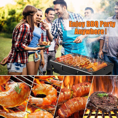 BIG SALE - Foldable Barbeque Grill With ( 2 Spatula,1 Bbq, 12 Stick & 1 Air Blower Charcoal Grill )