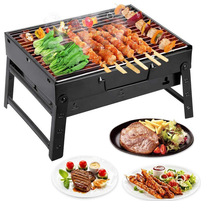 BIG SALE - Foldable Barbeque Grill With ( 2 Spatula,1 Bbq, 12 Stick & 1 Air Blower Charcoal Grill )
