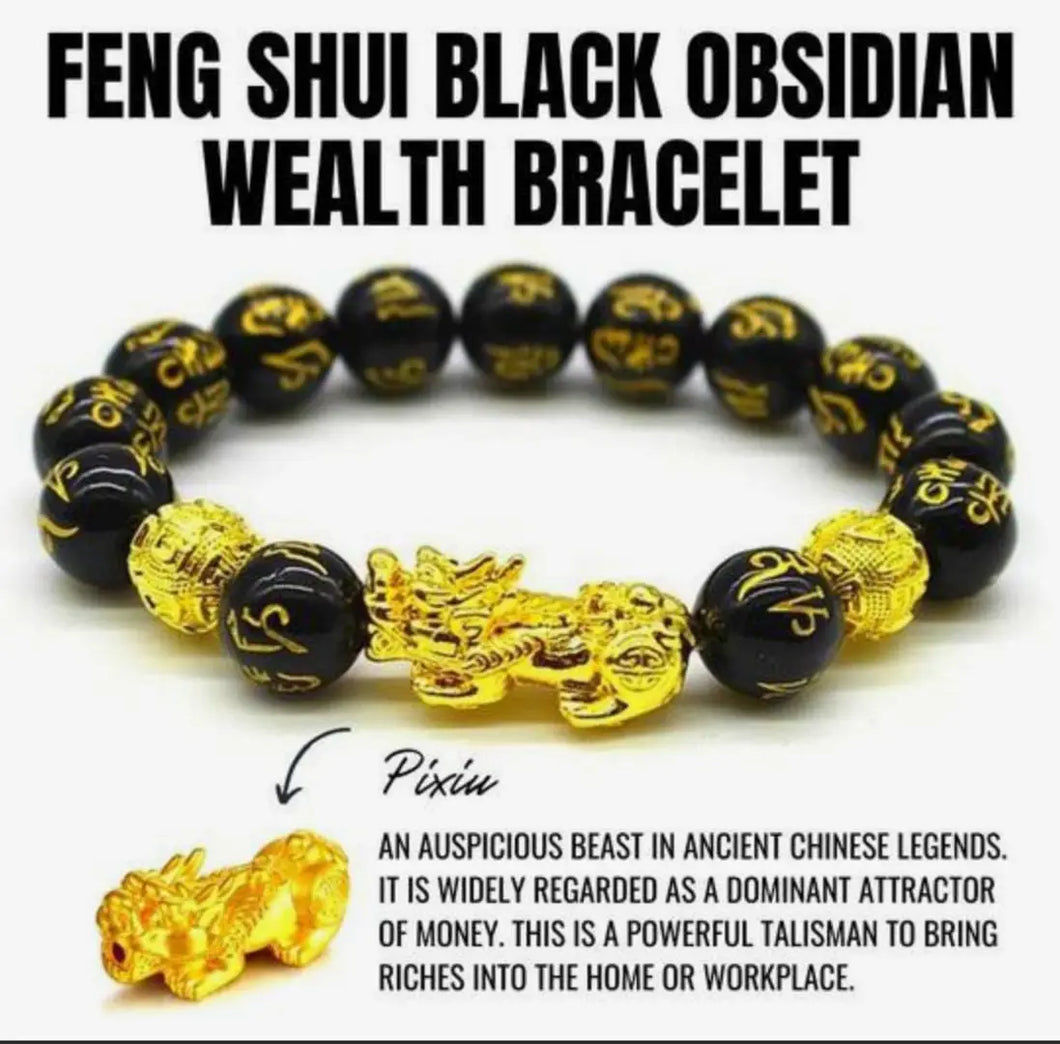 Stylish Feng Shui Black Obsidian Wealth Bracelet